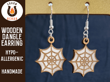 Spiderweb Wood Dangle Earrings - Halloween Fashion Earring - Dangle Earring - Charm and Char